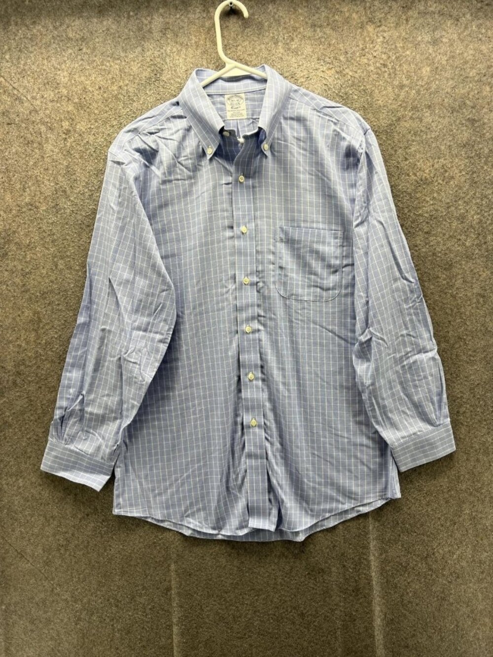 Brooks Brothers Dress Shirt Mens 15.5 32 Blue Check Classic Fit Non Iron